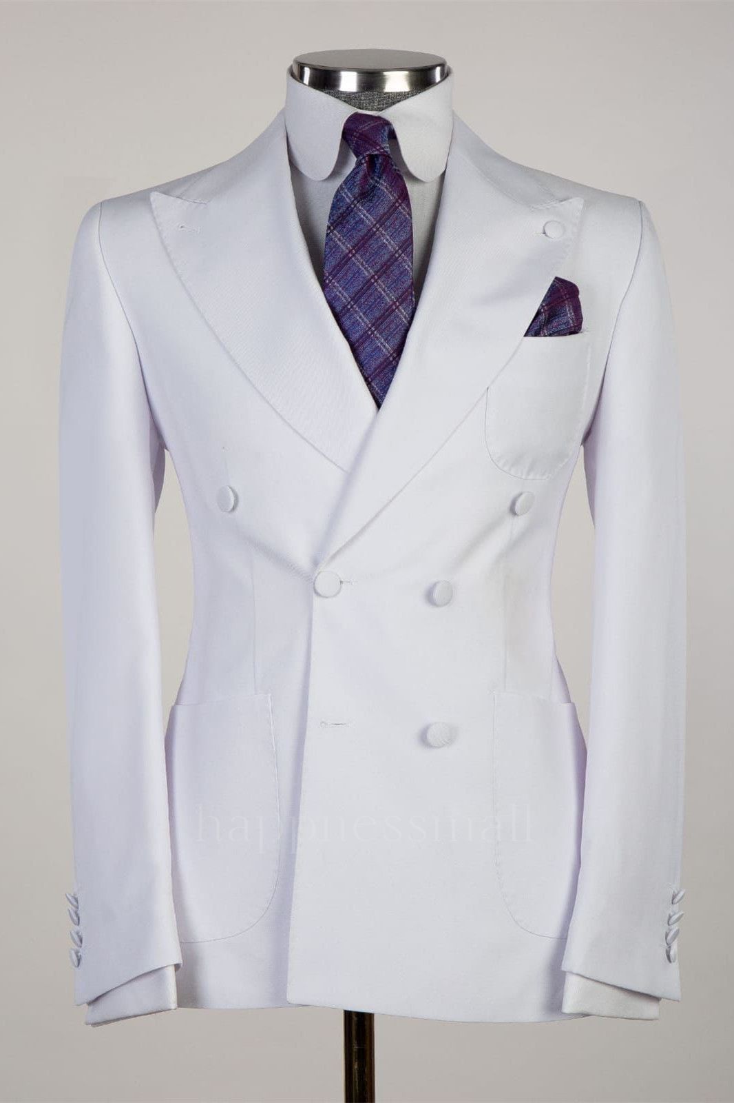 Amelia Elegant White Peaked Lapel Two Pieces Close Fitting Wedding Suits