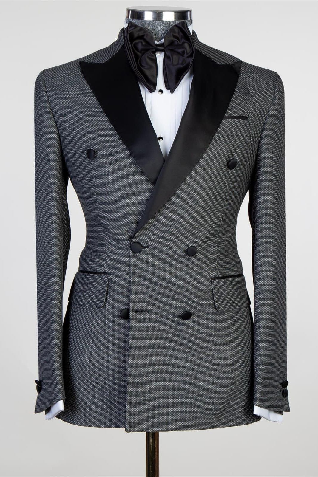 Fashion Dark Grey Double Breasted Peaked Lapel Men Suits | Happnessmall