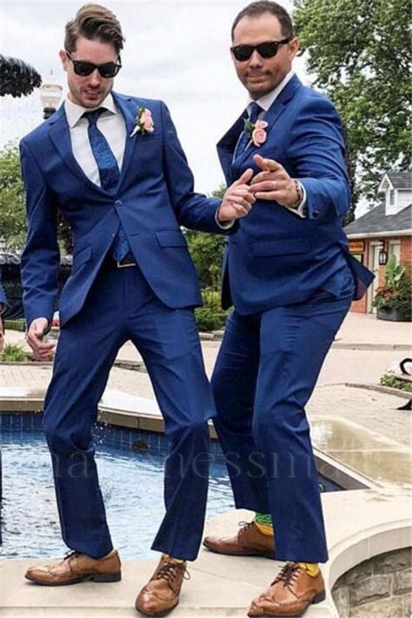 Paxton Stylish Navy Blue Notched Lapel Wedding Groomsmen Suits