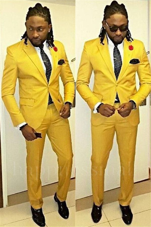 Finn Popular Light Yellow Peaked Lapel One Button Suits for Men