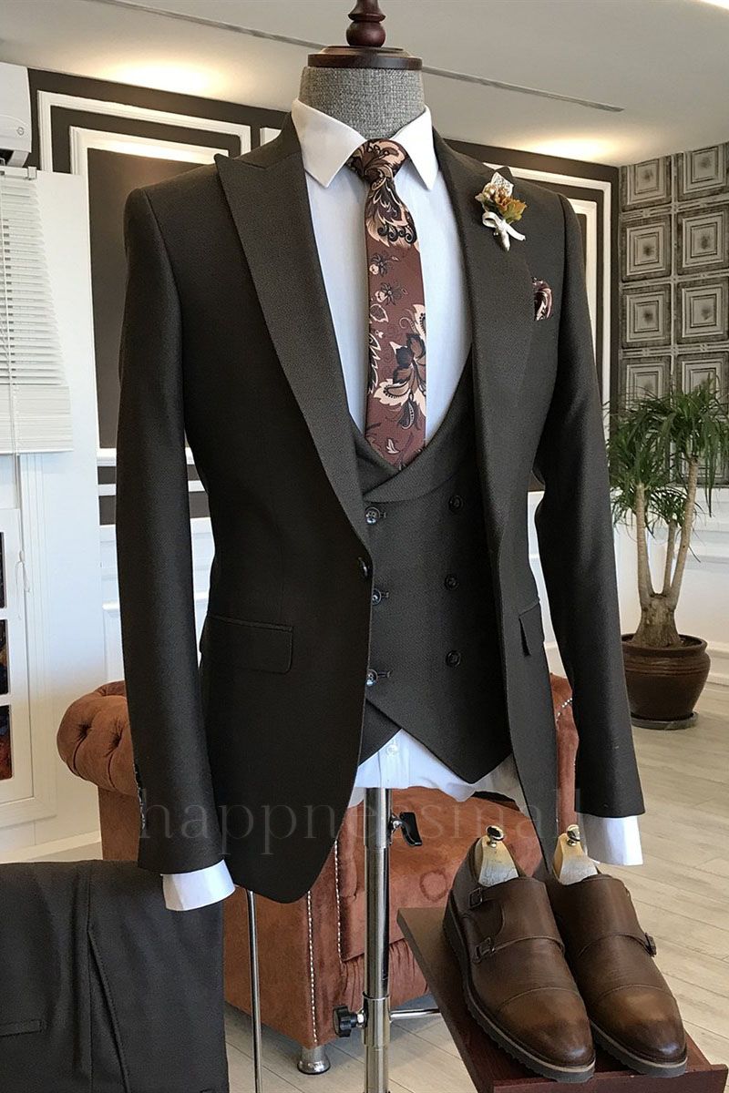Ryder Elegant Black 3-Pieces Peaked Lapel Formal Suits For Business