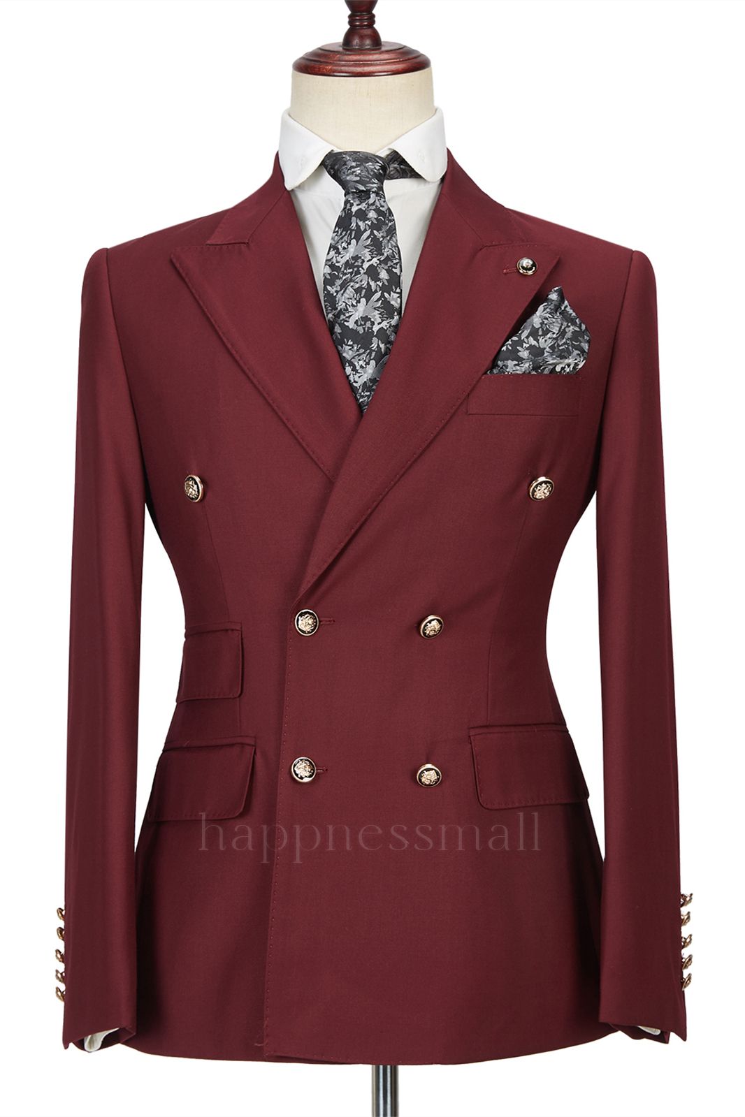 Glamorous Burgundy  Double Breasted Peak Lapel Men's Formal Suit