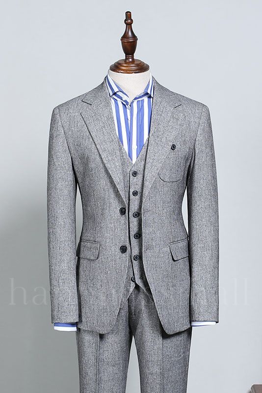 Skuld Modern Formal Gray 2 Flaps Slim Fit Tailored Business Suit
