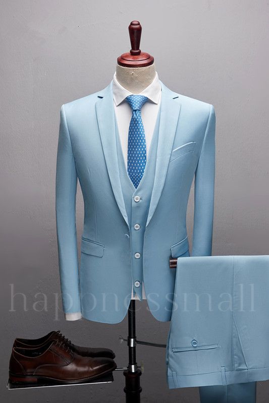 Thaddeus Popular Sky Blue Three Pieces Notched Lapel Prom Outfits for Boys