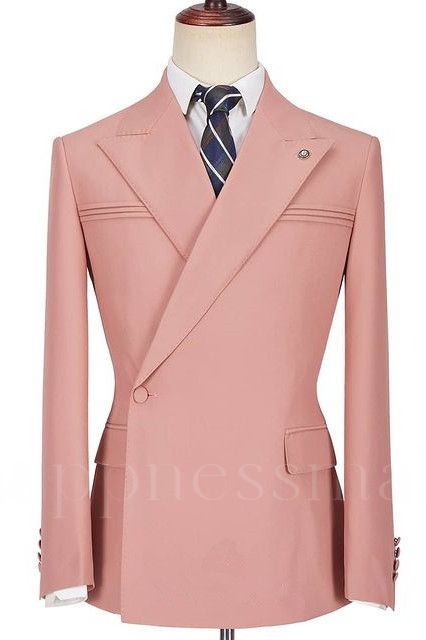 Fashion Pink Peaked Lapel Ruffles Fashion Slim Fit Prom Men Suits