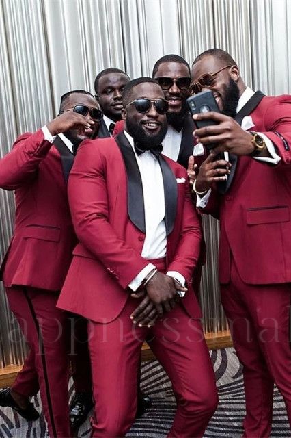 Axel Newest Red Bespoke Shawl Lapel Wedding Suits for Groomsmen