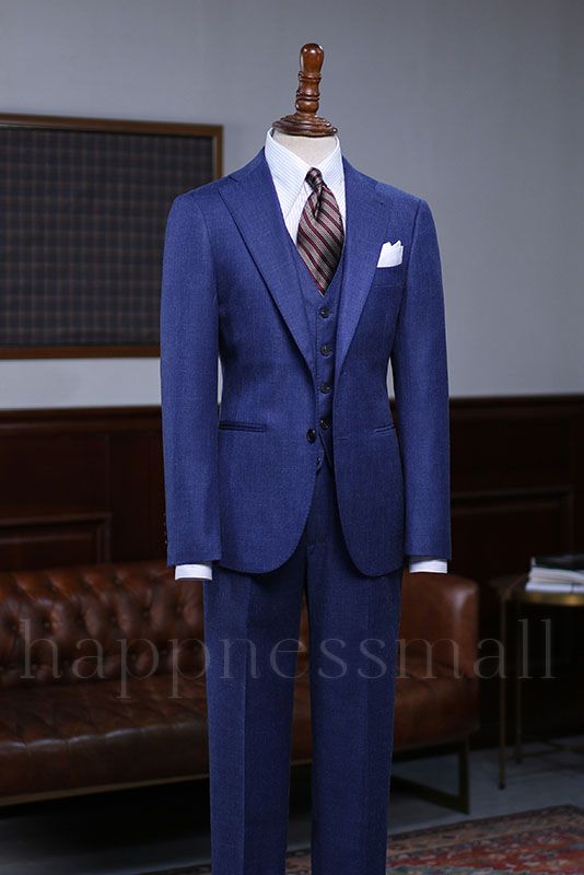 Marie Trendy Blue 3 Pieces Notched Lapel Business Suit For Men