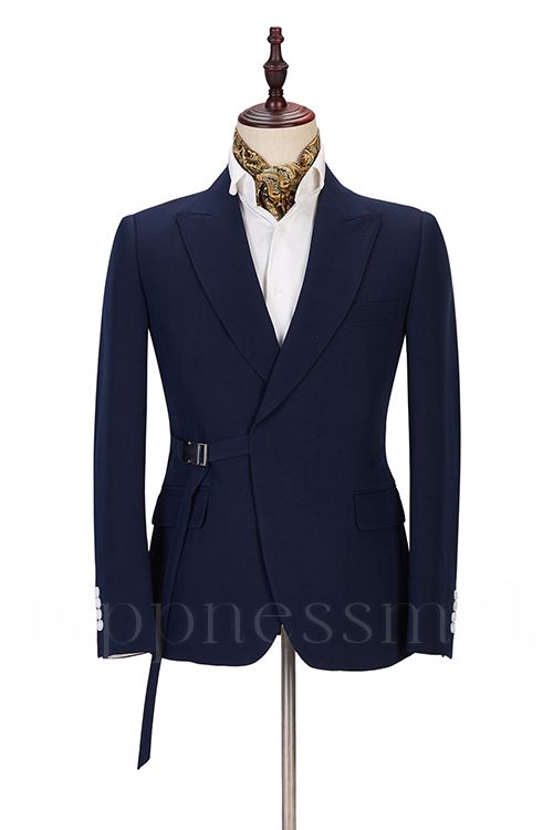 Latest Design Navy Blue Peaked Lapel Men Suits Online