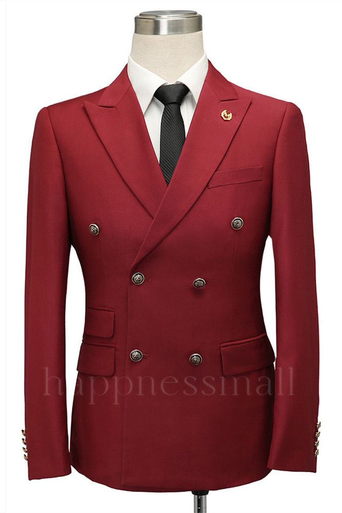 Advanced Red Double Breasted Peaked Lapel Slim Fit Men Suits