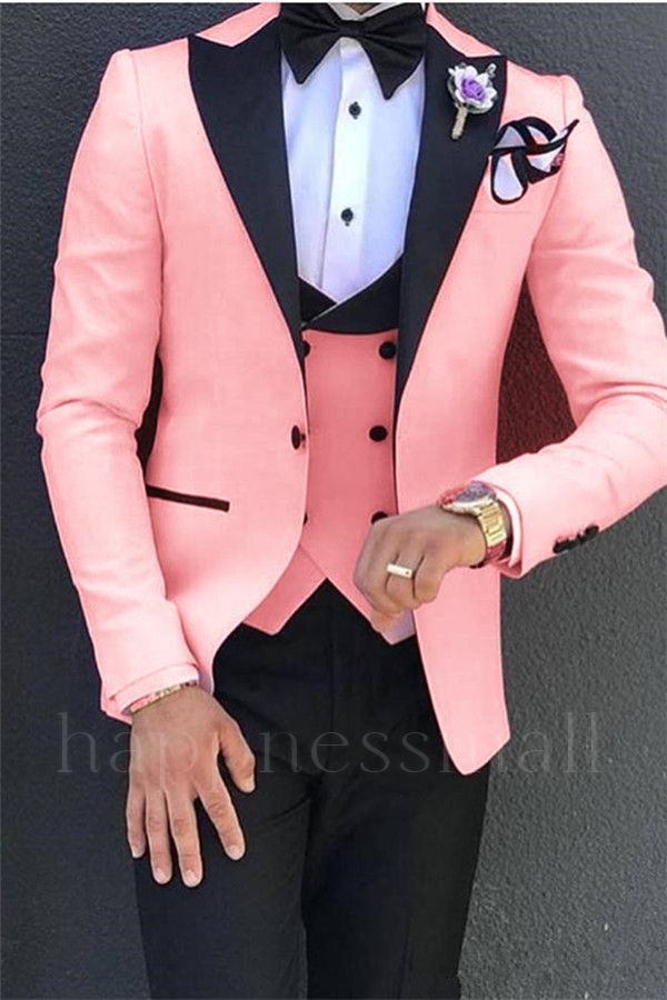 Dash Gentle Pink Tuxedos Prom Suits 3 Pieces | Peak Lapel Men Suits Online