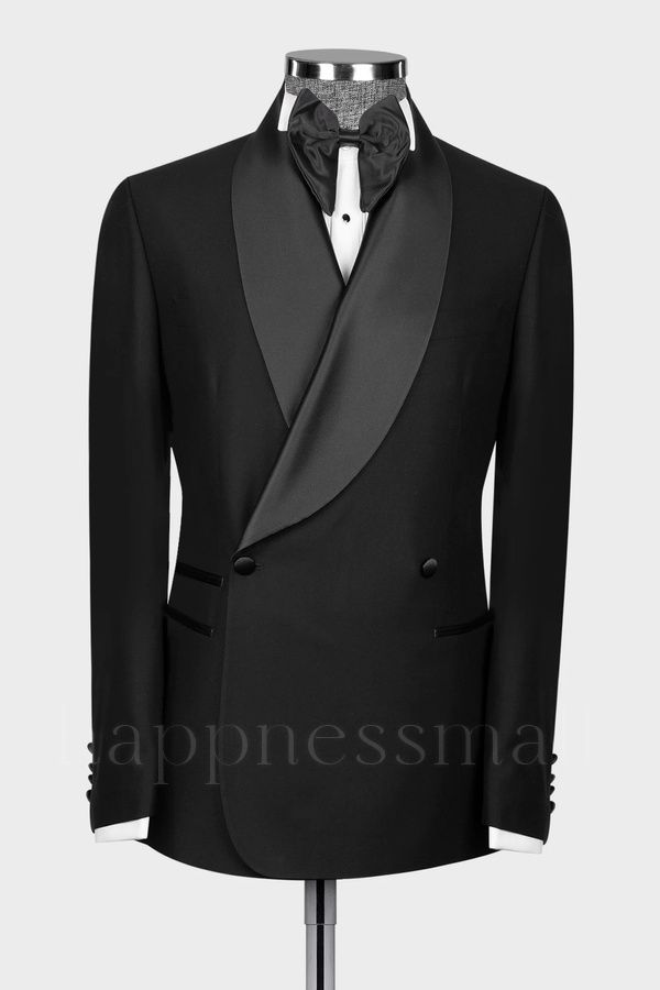 Greyson Classic Black Double Breasted Shawl Lapel Two Pieces Men Wedding Suits