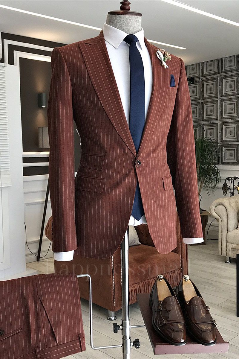 Orion Handsome Slim Fit Striped Peaked Lapel 3 Flaps Business Men Suits