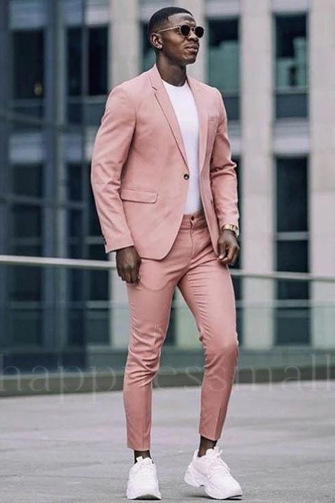 Eleni Pink Notched Lapel One Button Two Piece Men's Suits