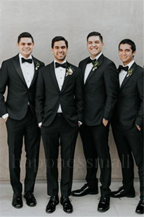 Cyprian Classic Handsome Black Peaked Lapel Bespoke Men Suits for Wedding