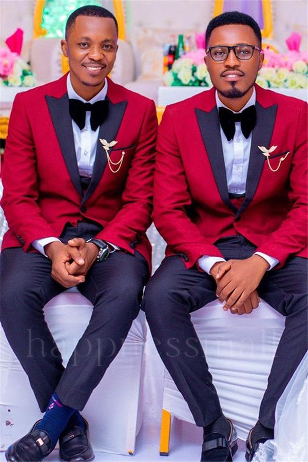 Stellan Popular Red Peaked Lapel One Buttons Wedding Suit for Groomsmen