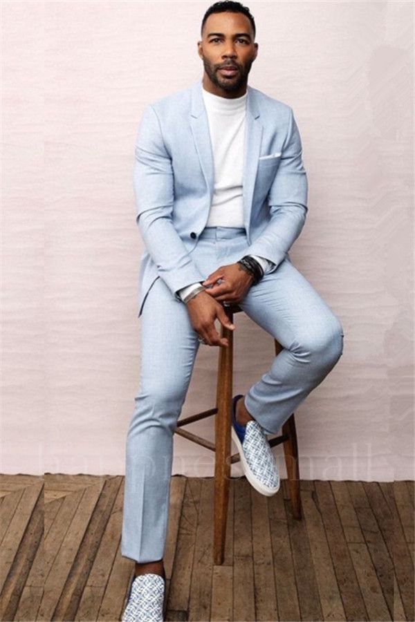 Kermit Simple Sky Blue One Button Formal Men Suit for Prom Or Business