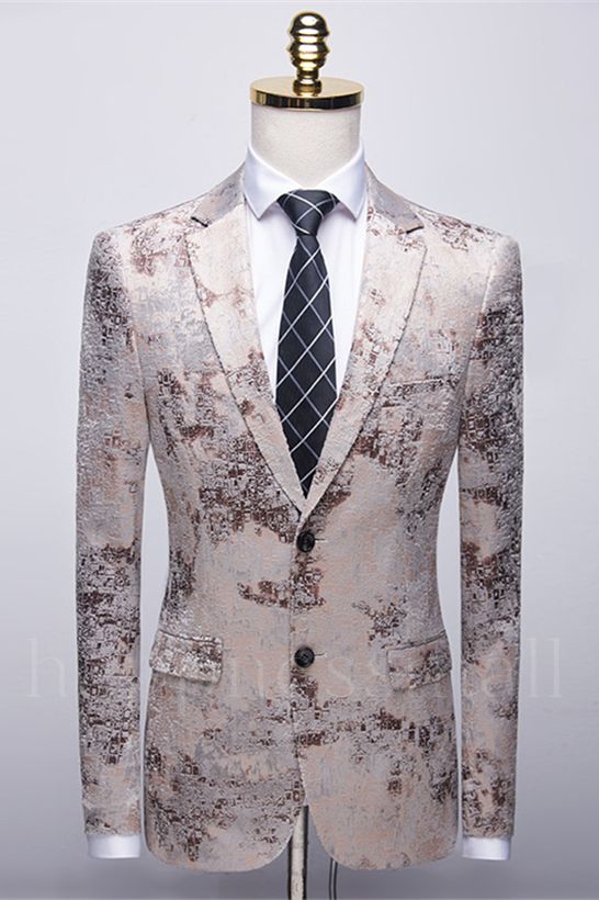 Fashion Light Brown Men's Prom Suits | Printing Wedding Tuxedos with White Pants