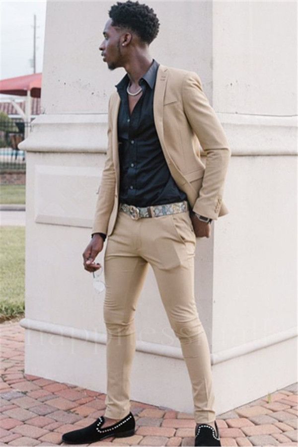 Lachlan Simple Khaki Slim Fit Two Piece Men Suit