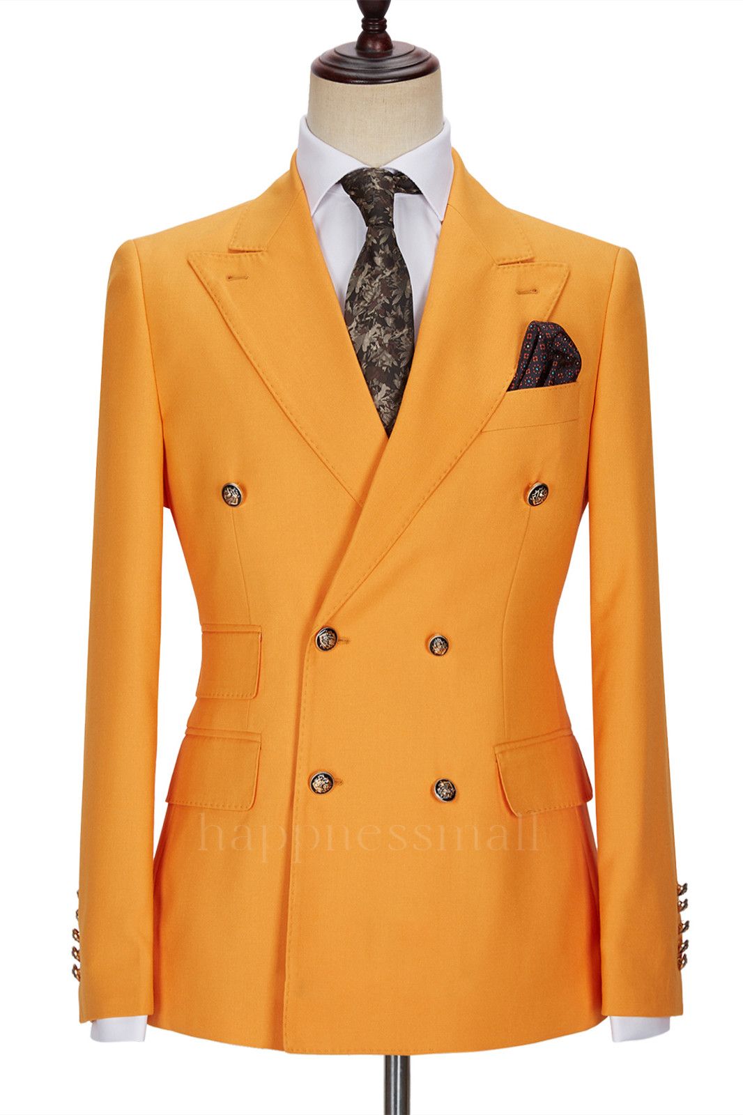 Newest Orange Double Breasted Peaked Lapel Men Suits | Happnessmall