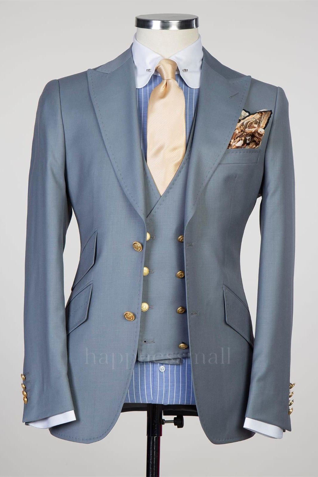 Hayes Lastest Grey Three-Pieces Peaked Lapel Men Suits For Business
