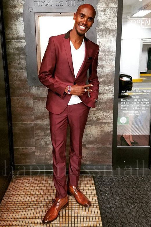 Elegant Shape Burgundy Slim Fit Peaked Lapel Prom Suits for Men | happnessmall