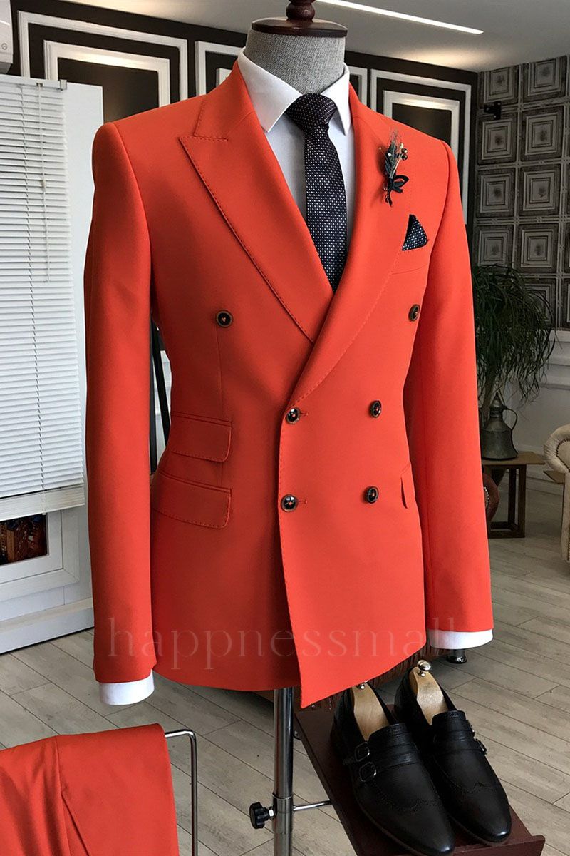 Stylish Red Peaked Lapel Double Breasted Men Prom Suits | happnessmall