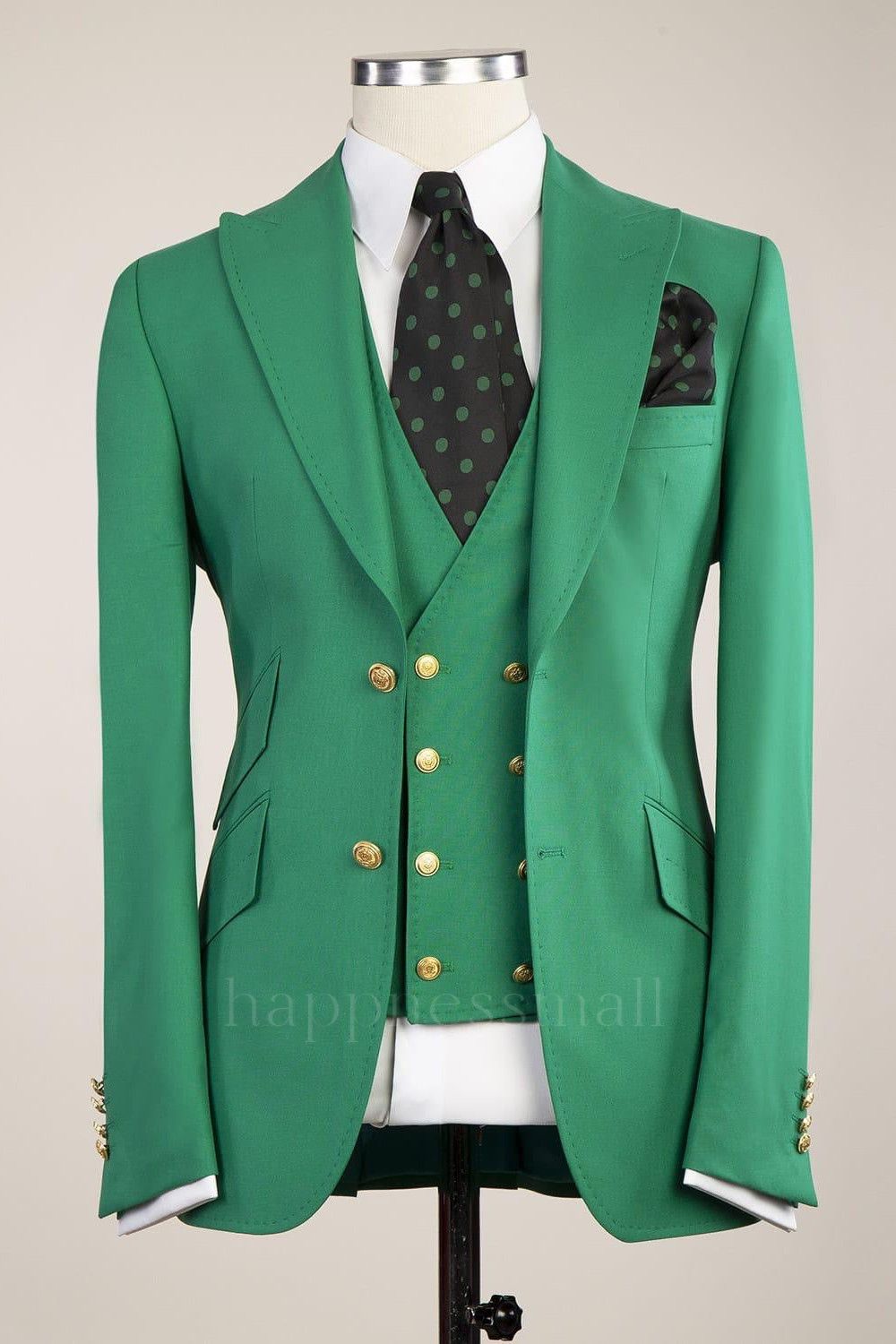 Mia New Design Green Peaked Lapel Slim Fit Stylish Prom Men Suits