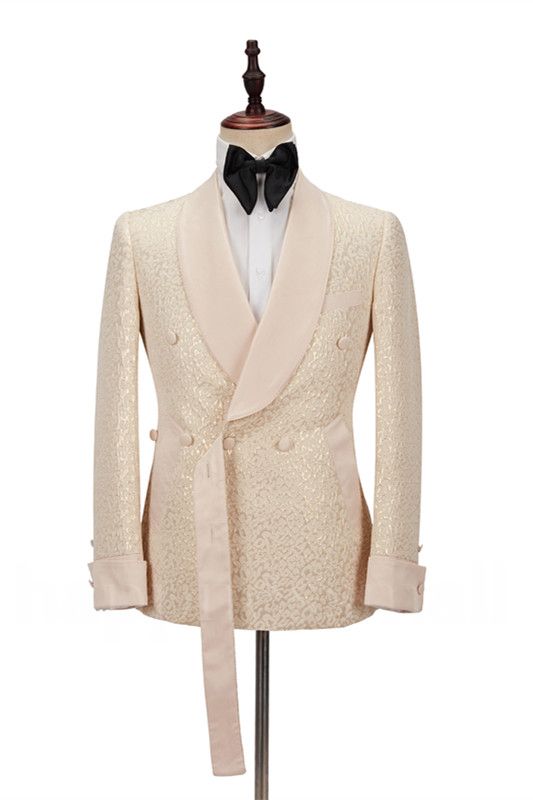 Chic Shawl Lapel Slim Jacquard Wedding Men Suits