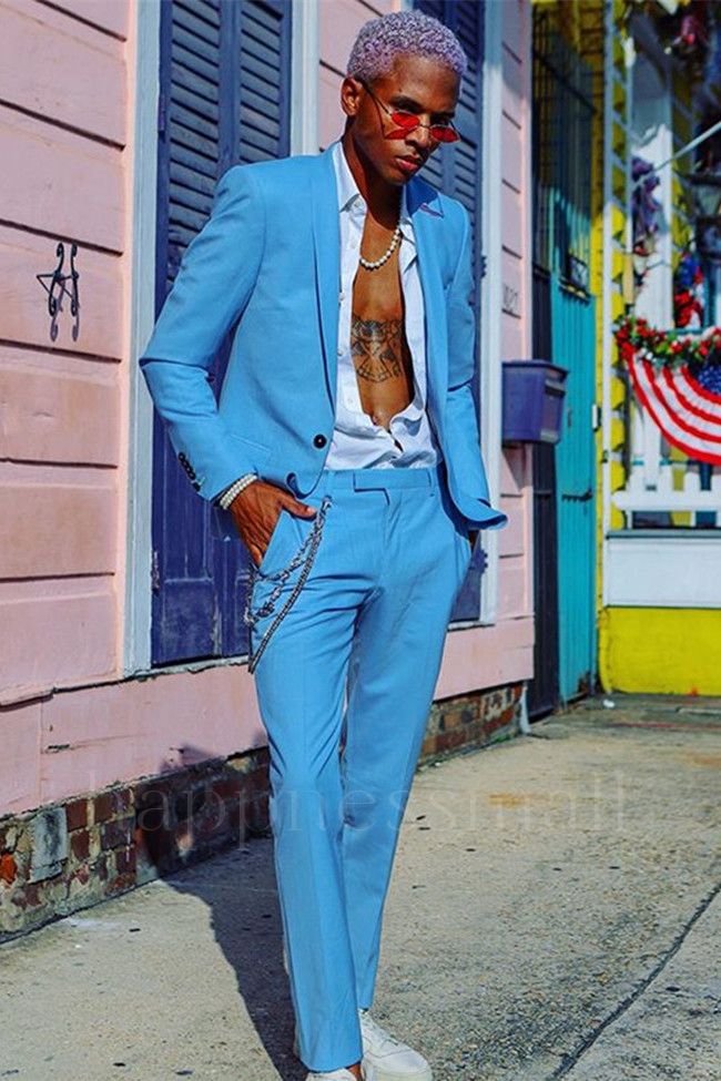 Xenia Trendy Blue Shawl Lapel One Buttons Slim Fit Prom Men's Suit