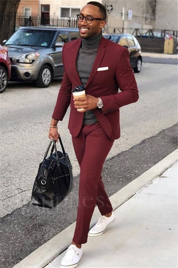 Roland Simple Burgundy One Button Slim Fit Formal Business Suit