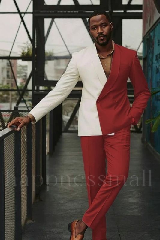 Elio Chic White And Red Slim fit One Button Lastest Prom Men Suits