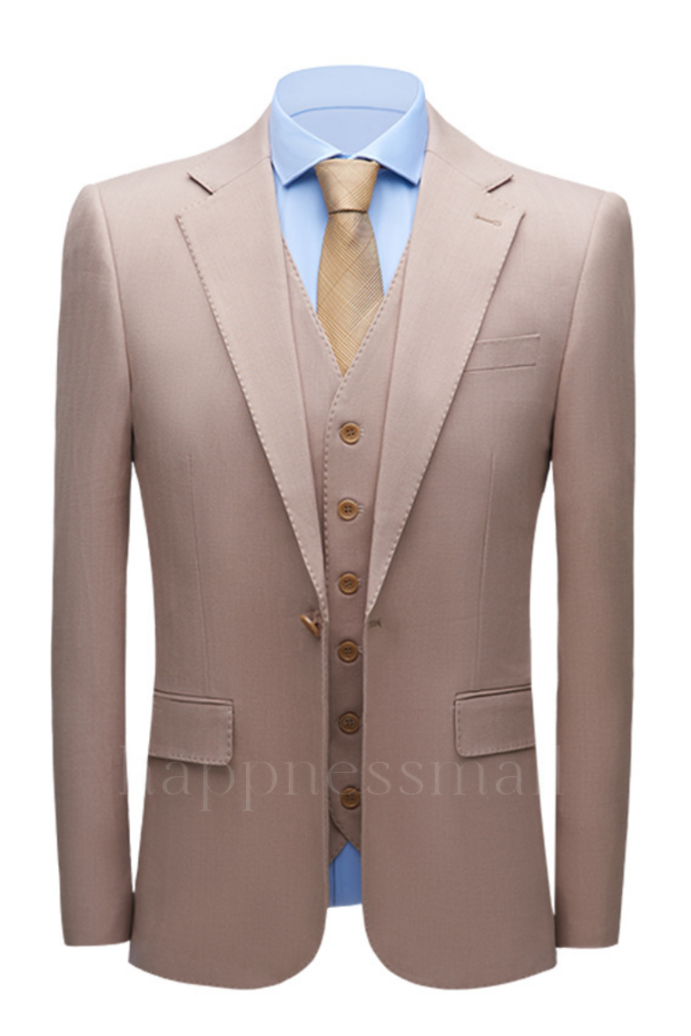 Fashionable notch lapel slim fit nude pink solid men's formal suit