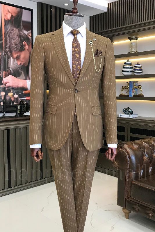 Felix Chic Coffee Striped Two Pieces Prom Suits With Notched Lapel