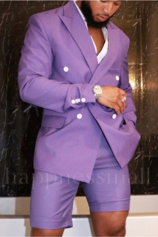 Cheap Purple Double Breasted Peaked Lapel Men's Wedding Suits | Happnessmall