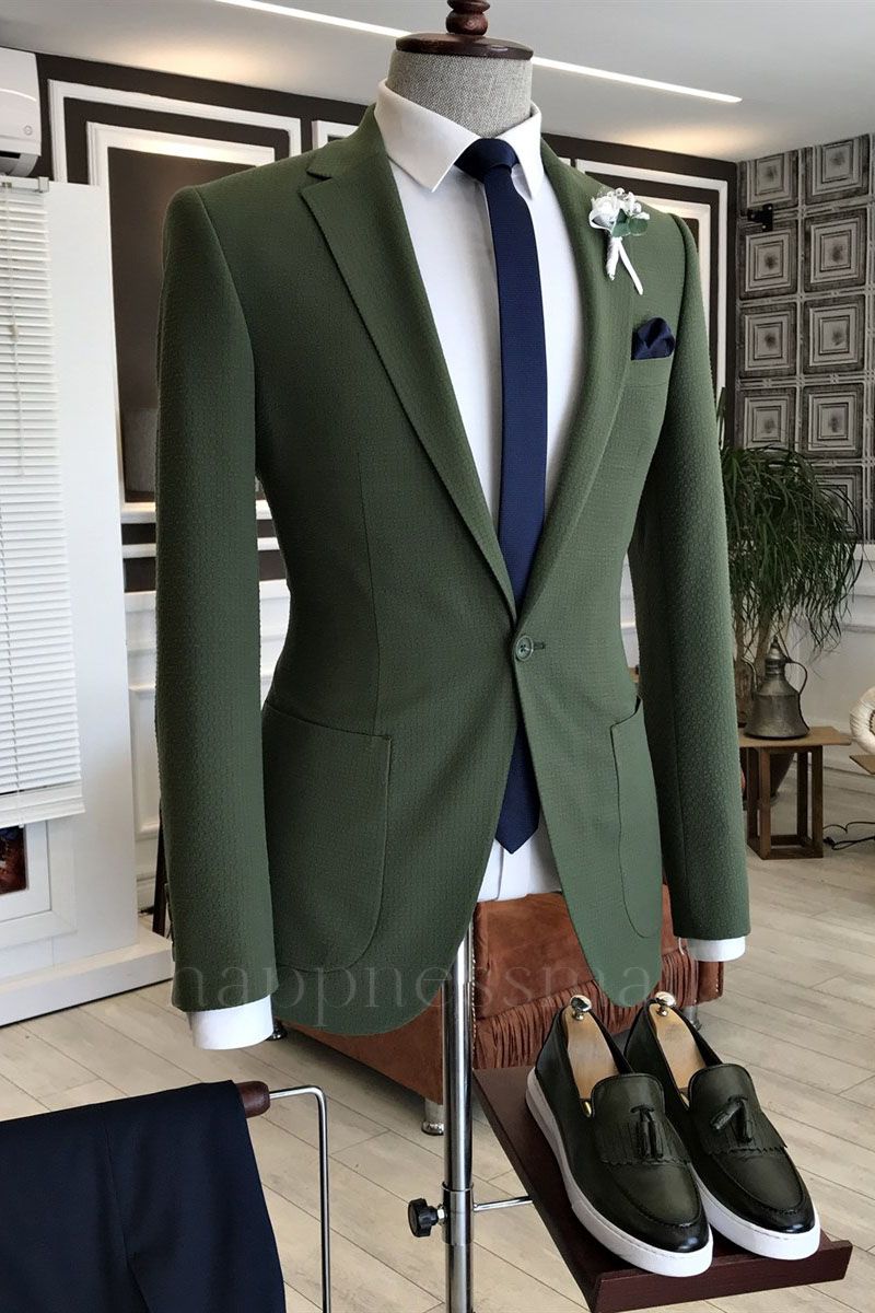New Arrival Dark Green Notched Lapel With Button Prom Men Suits