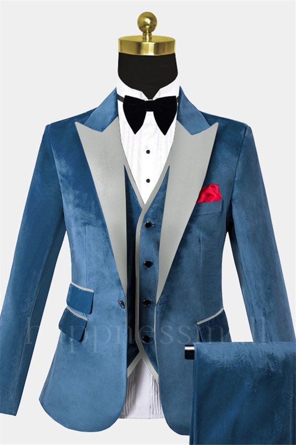 Jaxon Newest Cerulean Blue Velvet Tuxedo | Three Pieces Close Fitting Men's Suit