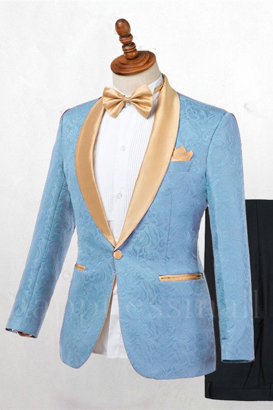 Matthew Fashion Blue One Button Shawl Lapel Best Fitted Wedding Suits for men