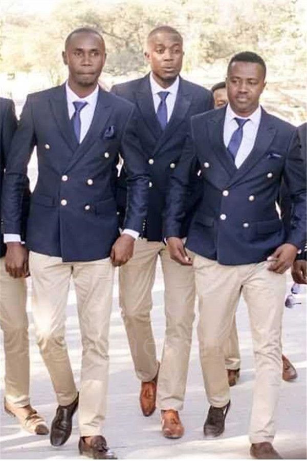Aelius Fashion Dark Blue Double Breasted Peaked Lapel Groomsmen Suits