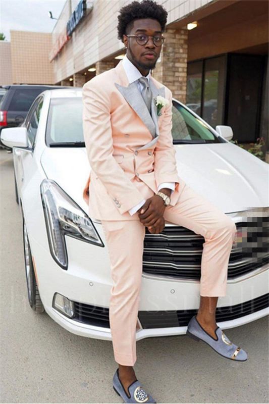 Atlas Cute Blushing Pink Double Breasted Prom Outfits for Guys With Peaked Lapel