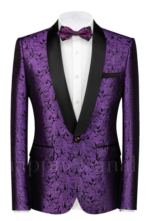 Nico Purple Jacquard Slim Fit Men Wedding Suits With Black Lapel