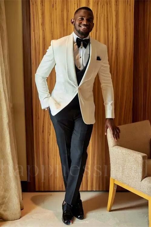 Fashionable slim fit single button white groom suit