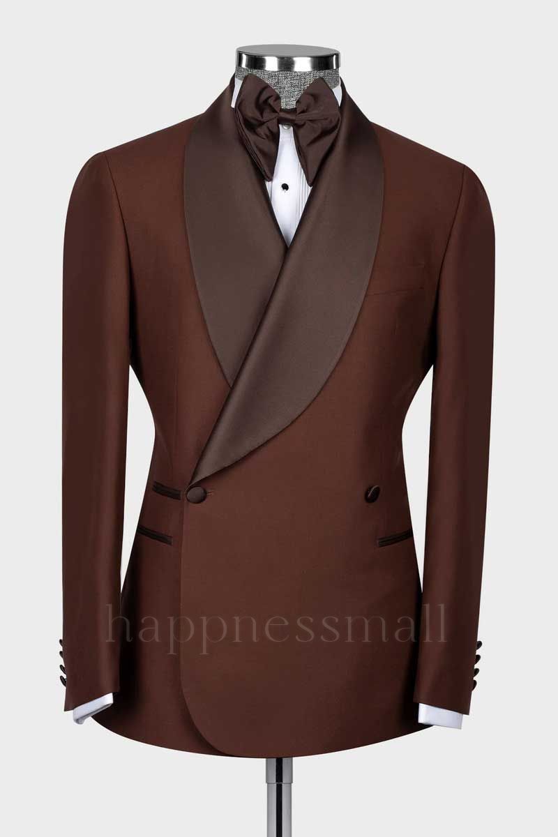 Greyson Unique Brown Double Breasted Shawl Lapel Men Wedding Suits