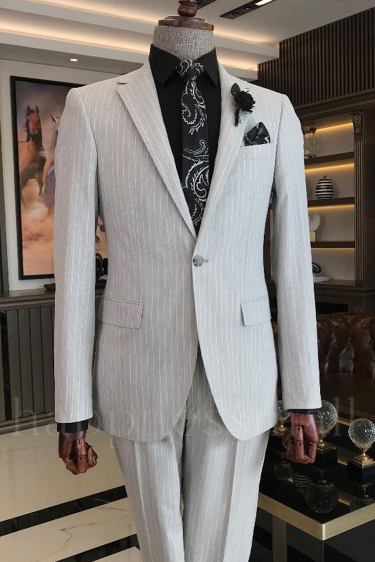 Felix Newest White Notched Lapel Striped Prom Men's Suits