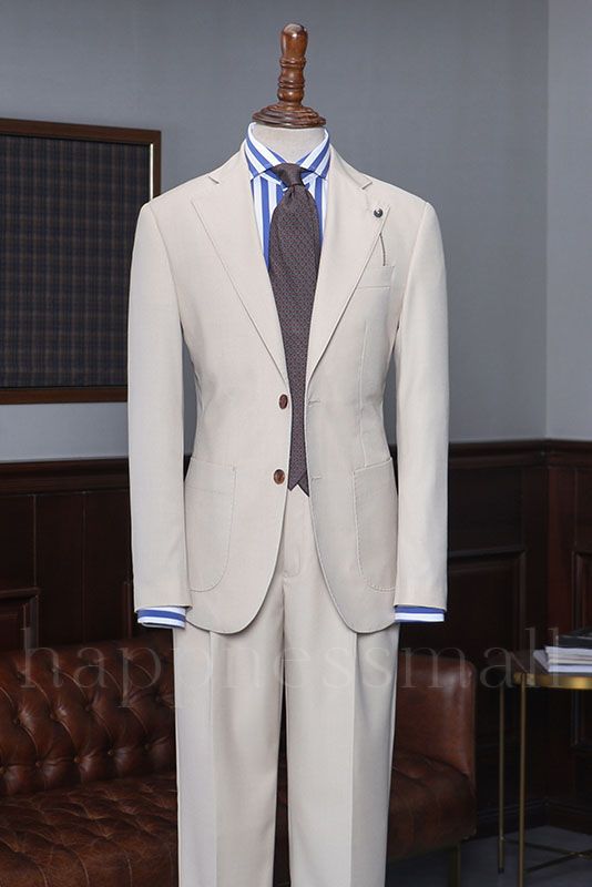 Maxime Stylish Light Khaki 2 Pieces Notched Lapel Custom Suit For Business
