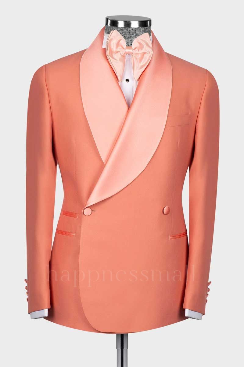 Greyson Unique Orange Double Breasted Shawl Lapel Men Wedding Suits