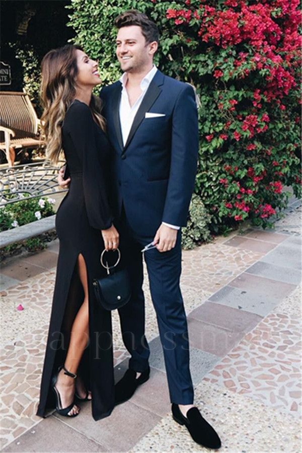Neville Simple Navy Blue Slim Fit Notch Lapel  Prom Men Suit