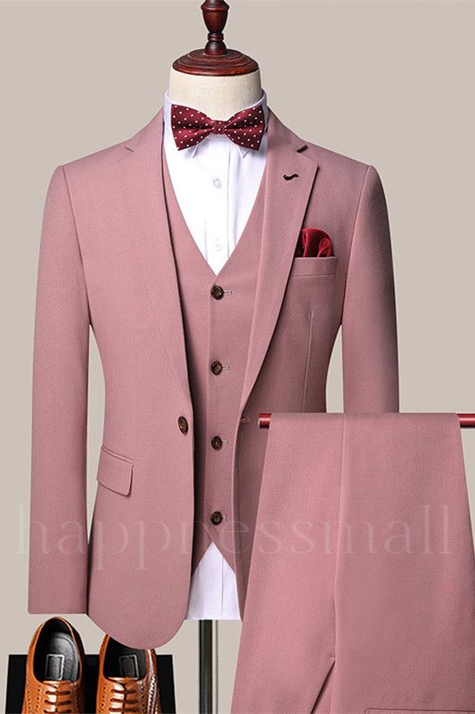Pink One Button Notched Lapel Slim Fit Three Pieces Men Wedding Suits | Prom Suits