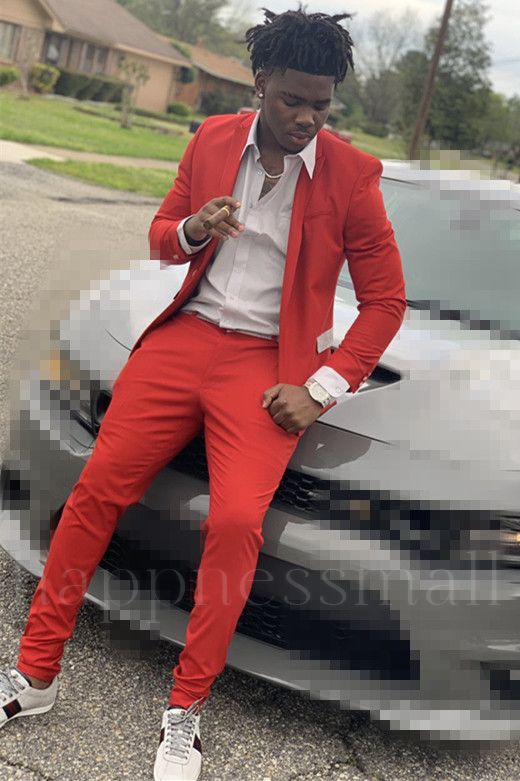 Simple Fashion Peaked Lapel Slim Fit Solid Color Prom Men Suits | Happnessmall