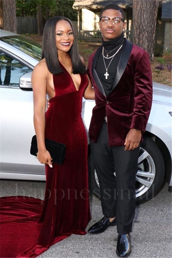 Roland Popular Burgundy Slim fit Velvet Shawl Lapel Prom Men Suits