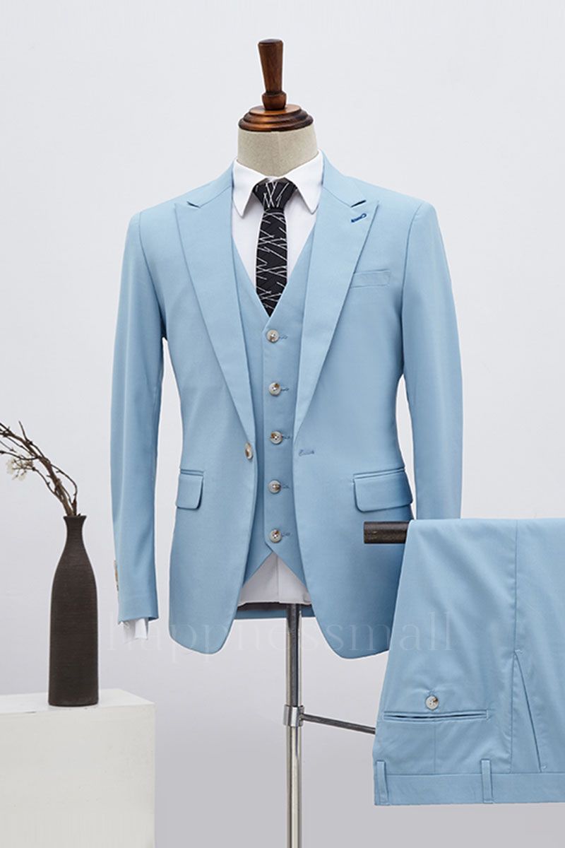 Boyce Modern Sky Blue 3 Pieces Single Breasted Slim Fit Custom Business Suit